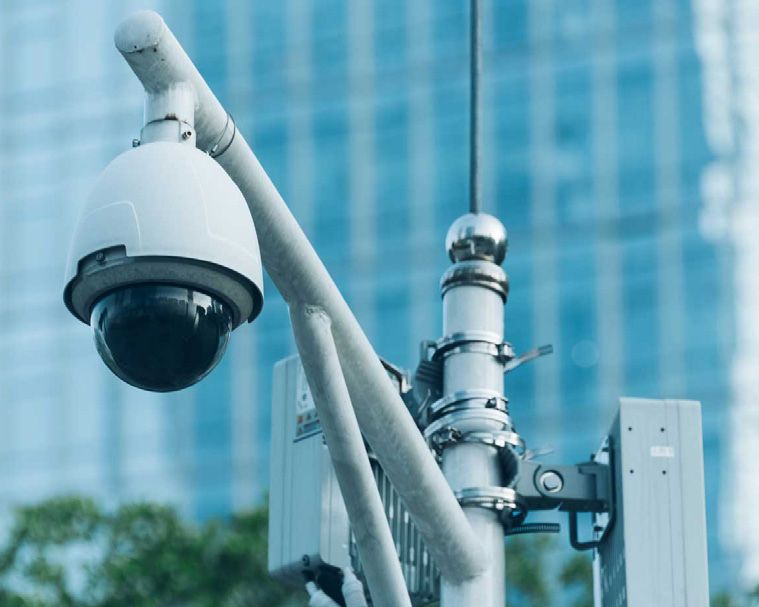 Dome camera mounted on a pole