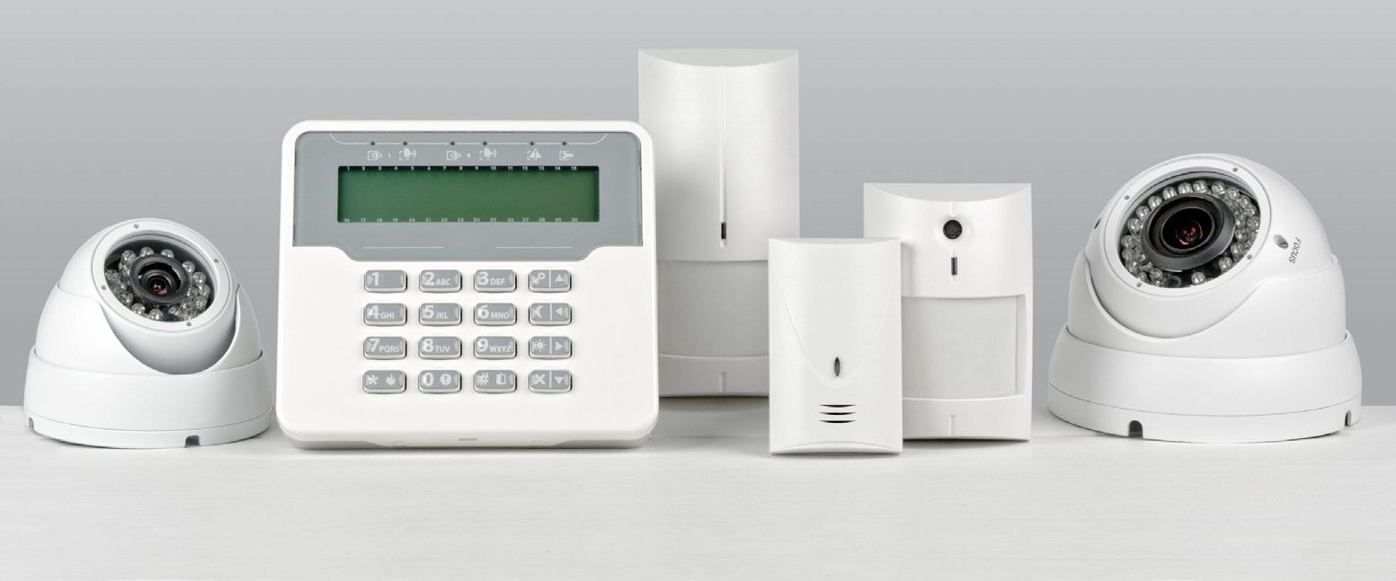 Intruder alarm control panel with sensors and cameras