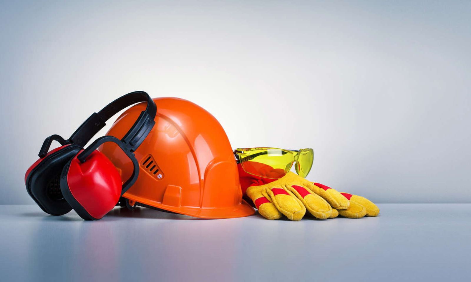 Safety helmet, ear protection and gloves